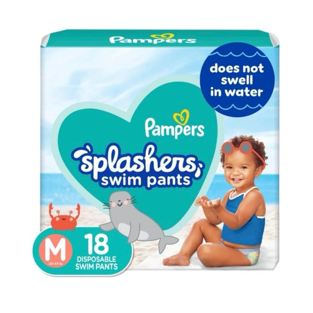 Pampers Splashers Disposable Swim Diapers Size 4 (20-33lbs), 18 count New Pack